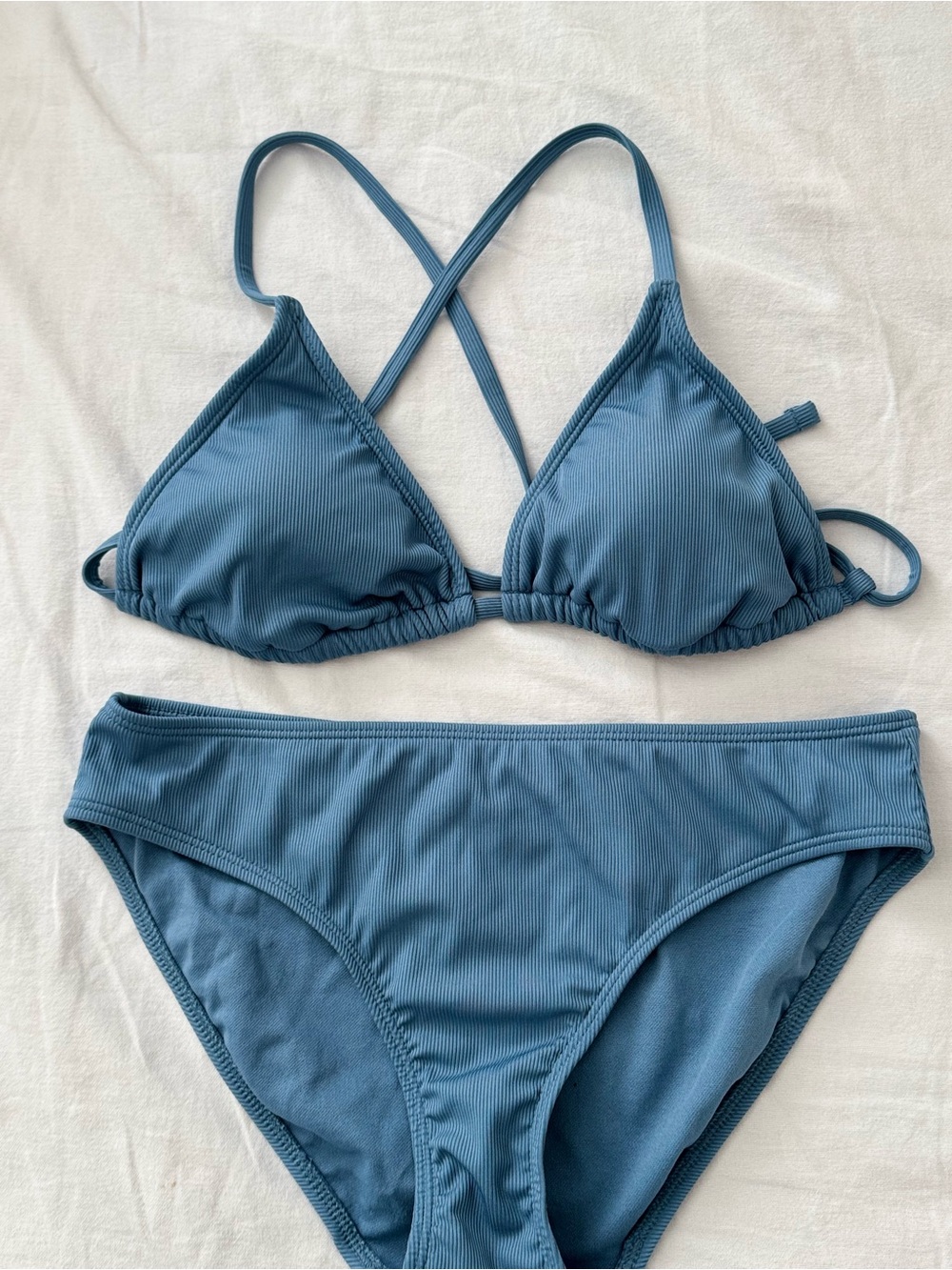 Shade & Shore Ribbed Triangle Bikini Set — Dusty Blue